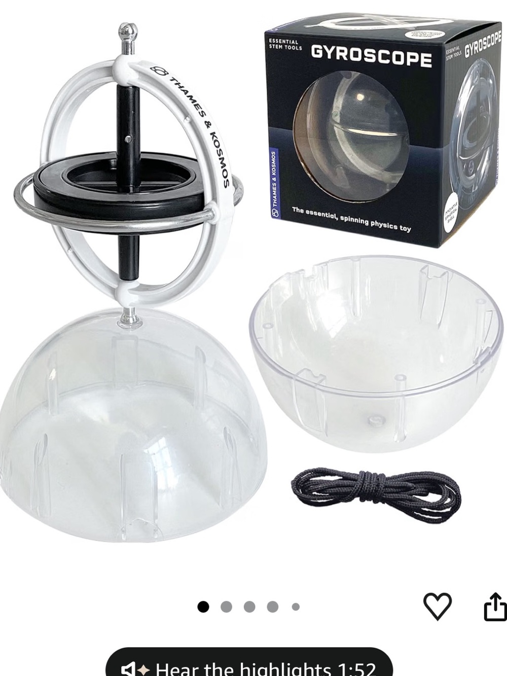 Thames & Kosmos Kids Gyroscope Toy – Clear & Black STEM Spinner